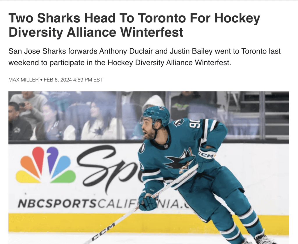 That Good Co A hockey player in a teal San Jose Sharks uniform skates on the ice during a game, epitomizing That Good Co spirit. A logo for NBC Sports is visible in the background, capturing the thrilling action.